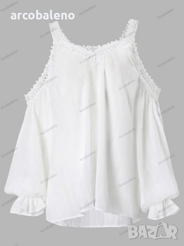 Дамска едноцветна дантелена блуза с V-образно деколте и студени рамена - 023, снимка 5 - Тениски - 39887680