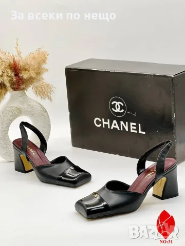 Chanel Дамски Сандали С Ток Каишка Около Петата Slingback Квадратен Връх С Лакиран Детайл Код SK2447