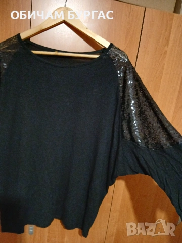 3 xl КРАСИВА ЧЕРНА БЛУЗА ОТ ФИНО ПЛЕТЕВО С ЧЕРНИ ПАЙЕТИ НА ПРИЛЕП РЪКАВИТЕ , снимка 6 - Блузи с дълъг ръкав и пуловери - 53953497