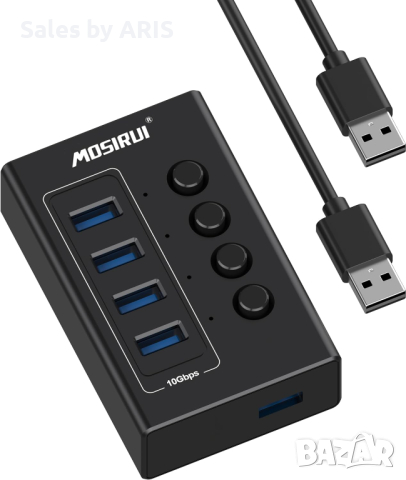 4-портов USB хъб: USB 3.2, с 4×10Gbps Порта, Алуминиев Сплитер, снимка 1 - Друга електроника - 44642401