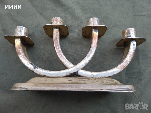 Посребрен свещник четворка, снимка 3 - Антикварни и старинни предмети - 52223154