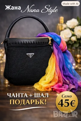 Ръчно плетена чанта, с емблема на Prada, налична само 1бройка! 