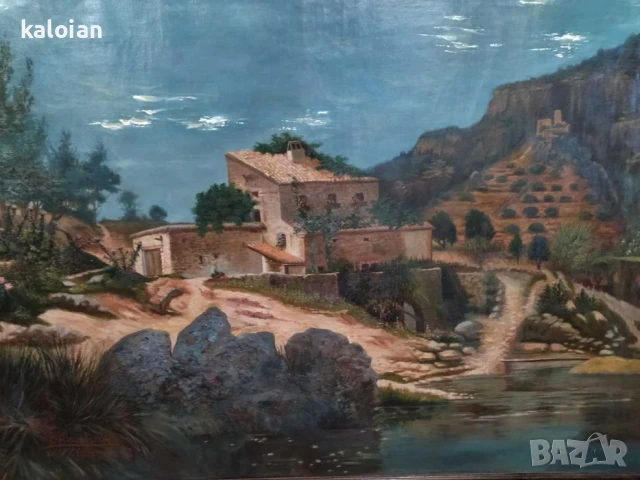 Esteban Alcantarilla Escamilla (1865-1936) Огромна антикварна картина изобразяваща пейзаж от винарск