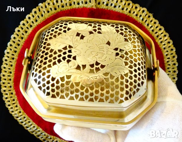 Старинно бронзово кандило,кадило,тамянник,ажур,цветя. , снимка 4 - Антикварни и старинни предмети - 35649140