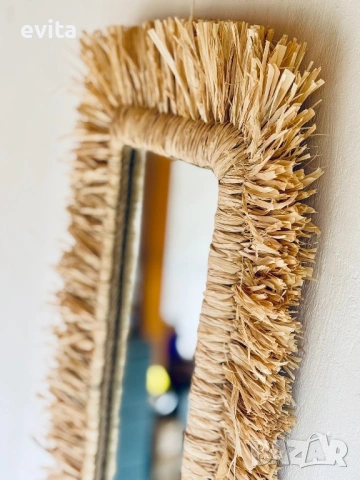 🌿Дизайнерско огледало от рафия – ръчно изработен бохо акцент за уютен и модерен дом, снимка 18 - Огледала - 53881746