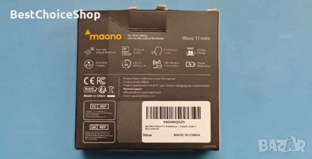 Maono Wave T1 безжичен лавалиер микрофон USB-C, 48kHz шумопотискащ, снимка 6 - Селфи стикове, аксесоари - 54117729