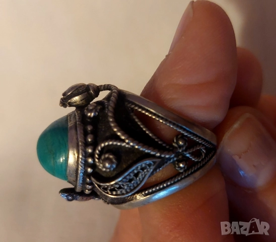 сребърен пръстен с тюркуаз , снимка 4 - Пръстени - 51756255