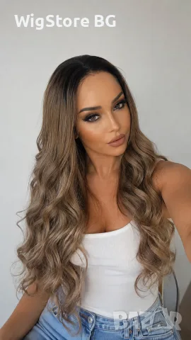 86см Кестенява къдрава лейс фронт перука - lace front wig
