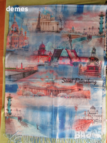 Фин двулицев шал с принт кашмир и вълна от Сант Петербург,Русия, снимка 8 - Шалове - 52298501