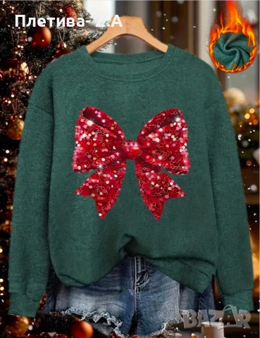 Коледен пуловер с червена панделка – размер L