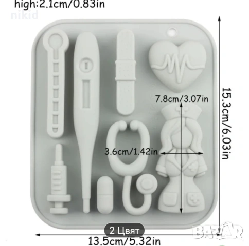 медицинска сестра термометър стетоскоп медицина медицински лекарски докторски силиконов молд форма , снимка 2 - Форми - 53954568