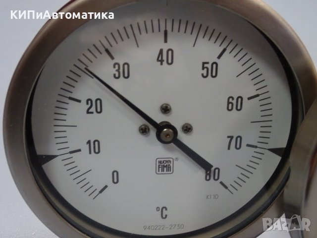 биметален термометър NUOVA FIMA Ø110mm G1/2 KL1 0/+200°C L- 100-300mm, снимка 2 - Резервни части за машини - 37104073
