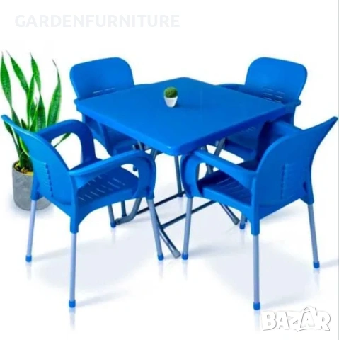 Комплект маса +4 стола 7 цвята син сив бежов зелен оранж червен мод.8