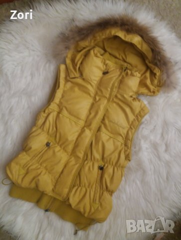 Жълт елек с ЕСТЕСТВЕН ПУХ, снимка 2 - Елеци - 38622100