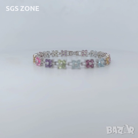 Нежна гривна с цветя от сребро с естествен топаз, аметист, перидот, цитрин, снимка 15 - Гривни - 52688944