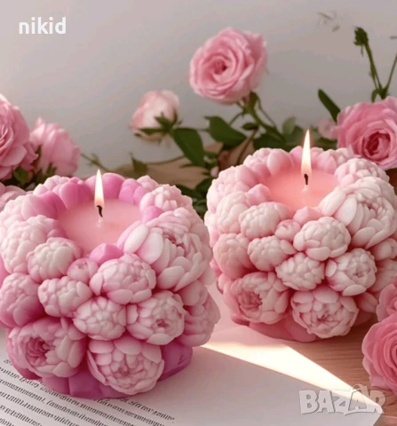 3D кръгла топка от цветя божур божури силиконов молд форма смола шоколад смола гипс свещ декор, снимка 4 - Форми - 51268585