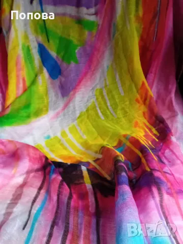 "Mala Alisha" уникален  оригинален голям шал с лен и коприна , снимка 6 - Шалове - 49630940