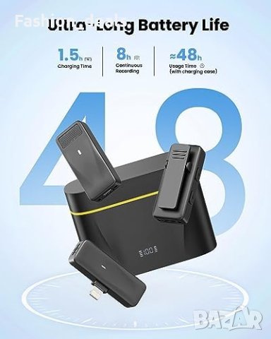 Нов Безжичен лаважен микрофон 2 броя за iPhone с отстраняване на шум, снимка 3 - Микрофони - 42826372