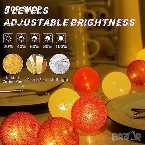 Нови Топки 20 LED Феерични Светлини с Дистанционно Управление Топки Украса Коледа, снимка 8 - Пана - 49956930