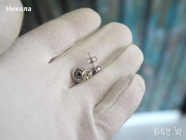 Сребърни обеци с емайл и цветни циркони, Германия , 1990г.0г., нови, снимка 3 - Обеци - 52355495