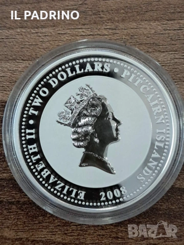 Сребро Рядка Монета 2 долара 2008 г ( 1 oz) / Унция Година на Плъха+ Сертификат, снимка 2 - Нумизматика и бонистика - 53111394