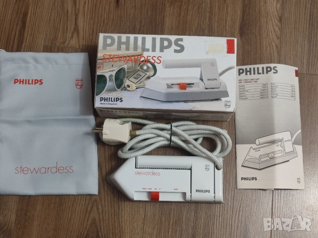 Мини туристическа ютия Philips Stewardess 220V / 110V с незалепваща гладеща повърхност, снимка 4 - Ютии - 52353409