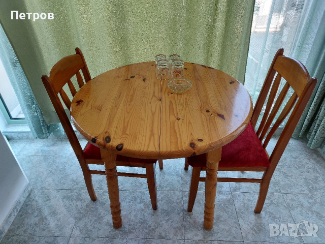 Кръгла кухненска трапезна разтегателна маса с 4 броя кухненски стола, налични 3 комплекта, снимка 4 - Маси - 44713355