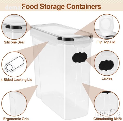 Peyiuun 4 бр. кухненски пластмасови контейнери с херметични капаци за зърнени храни, 4 литра, снимка 5 - Аксесоари за кухня - 44375261