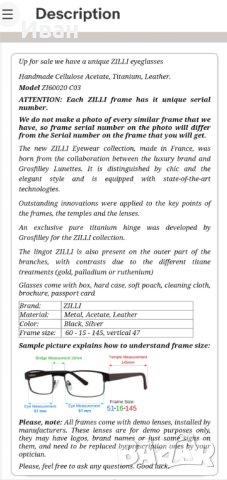 Нови, ръчно изработени диоптрични очила на луксозната френска марка ZILLI, снимка 10 - Слънчеви и диоптрични очила - 42899448