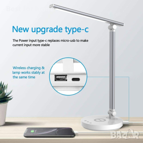 LED настолна лампа с безжично зарядно и грижа за очите MDHAND, снимка 11 - Настолни лампи - 44694484