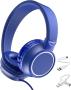 Детски слушалки SMEIWANR регулируеми, сгъваеми, с микрофон, 3,5 mm TRRS/USB C адаптер, тъмно синьо