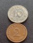 Две монети 2 райхспфенинг 1937г. / 10 райхспфенинг 1941г. Трети райх с СХВАСТИКА редки 31576, снимка 1