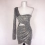 Официална сребриста рокля асиметрична , снимка 1 - Рокли - 42605412