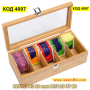 Дървена кутия за чай с 5 отделения, изработена от бамбук - КОД 4097, снимка 1