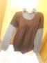 Кафява блуза тънко плетиво с вградена риза Л, снимка 1 - Блузи с дълъг ръкав и пуловери - 34242933