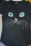 Страхотна нова дамска черна тениска с 3D трансферен печат Котка със сини очи, снимка 9