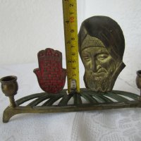 Стар еврейски свещник, антика, лице, канделабра, ръка, с Хамса /  Ръката на Фатима , снимка 5 - Други ценни предмети - 31942674