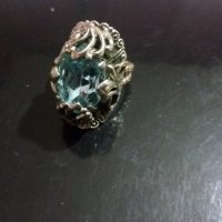 Старинен посребрен пръстен с опал , снимка 1 - Антикварни и старинни предмети - 31473843