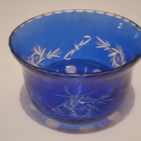  Синя Стара Бохемия Кристално Стъкло Купа, снимка 1 - Антикварни и старинни предмети - 35282724