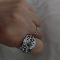 Винтидж-пръстен "Тюркоазени цветя", снимка 2 - Пръстени - 35186907