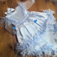 Намалена Цена!!! Ледено синя рокличка с два вида пера, снимка 4 - Детски рокли и поли - 42641199