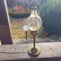 Старинна уникална стъклена газена лампа, снимка 1 - Настолни лампи - 42863538