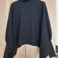 Черна поло блуза, прилеп, суров разрез, втален ръкав, снимка 2 - Блузи с дълъг ръкав и пуловери - 36950852