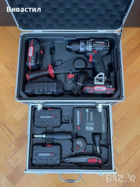 Parkside Performance Черен Винтоверт Парксайд с AL куфар с аксесоари, снимка 1