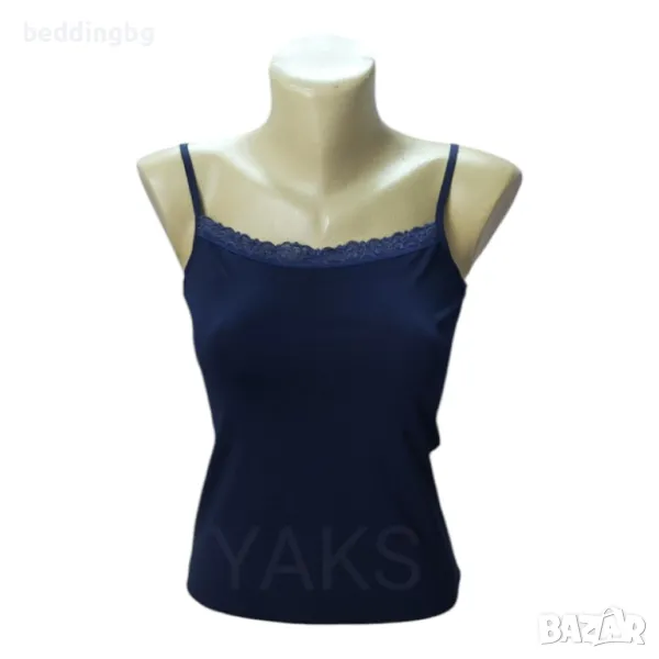 Дамски потник тъмносин ИВОН с тънка презрамка и дантела | Размери S-2XL, снимка 1