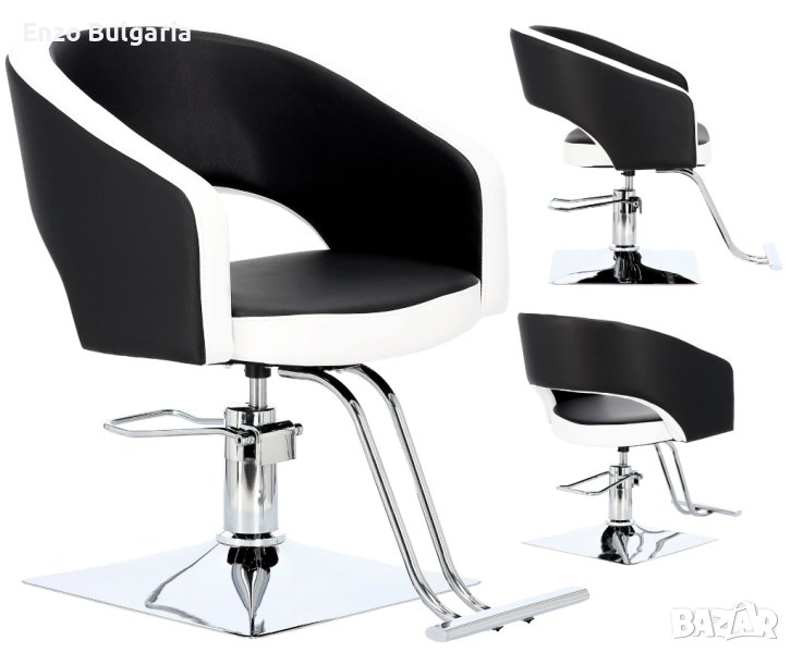 Хидравличен въртящ се фризьорски стол Greta за фризьорски салон с поставка за крака FJ-83017-WHITE-F, снимка 1