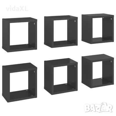 vidaXL Стенни кубични рафтове, 6 бр, сив гланц, 22x15x22 см(SKU:807078, снимка 1