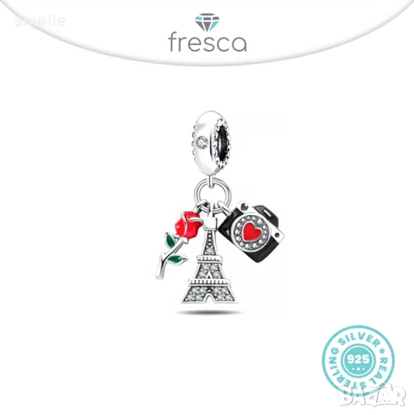Нови! Талисман Fresca по модел Пандора Pandora S 925 Fly Me to Paris Charm, снимка 1