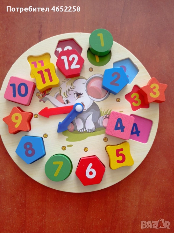 Детски интерактивен дървен часовник, снимка 1