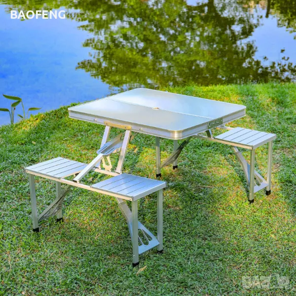 %Нови от ВНОСИТЕЛ Алуминиева сгъваема маса с 4 стола за пикник ,85x67x67 см тип куфар., снимка 1